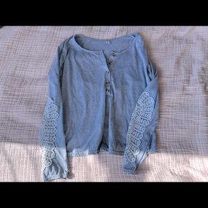 gray henley with lace detail